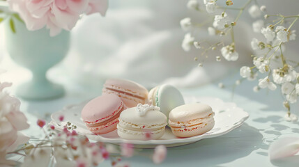 Fototapeta na wymiar wedding photography: a pastel macaroons, embracing the serene and calming vibes, lots of copy space