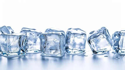 Ice cubes neatly arranged on a white background, with a clipping path included for seamless integration - obrazy, fototapety, plakaty