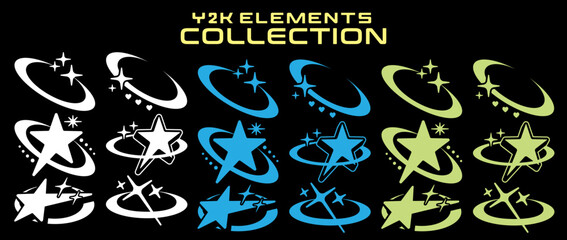 Streetwear y2k graphic assets set. Rave, acid, retro futuristic, elements for slogan, quotes, typography, poster, banner. Geometric shapes, symbols, icons. Aesthetic graphic set. Vector style