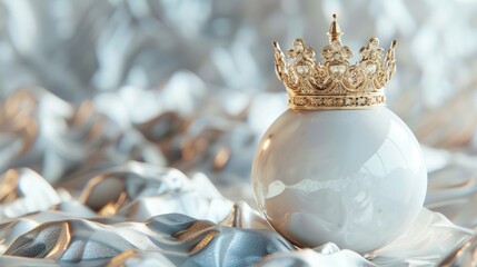 The majestic presence of a golden crown atop a white sphere, isolated for a clear and focused representation