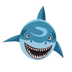 shark with teeth in flat style set, vector