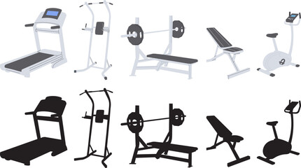 exercise equipment in flat style set, vector