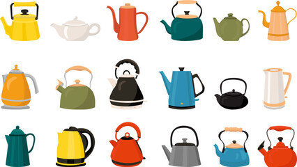 teapots in flat style set, vector