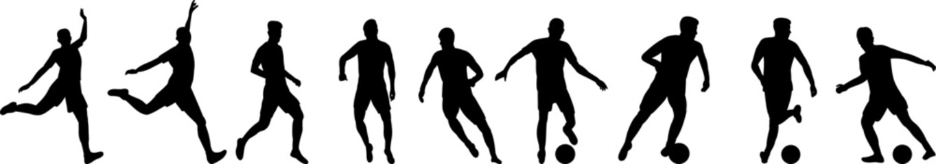 men playing football silhouette set, vector