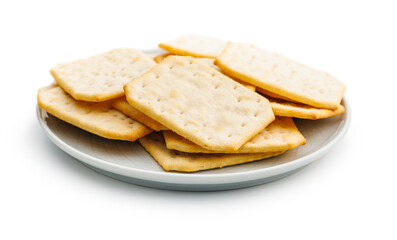 Crackers on a plate on White Background