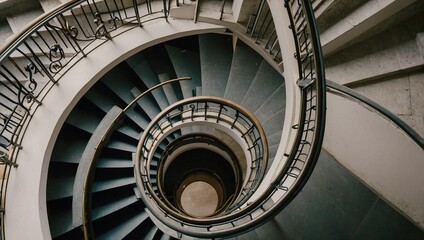 Lowangle shot of a spiralshaped stairway - obrazy, fototapety, plakaty