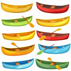 KS Set of colorful canoes on a white background