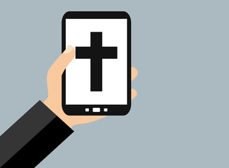 Kreuz auf Display vom Smartphone - Flat Design Hintergrund - 762225034