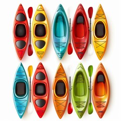 KS Set of colorful canoes on a white background