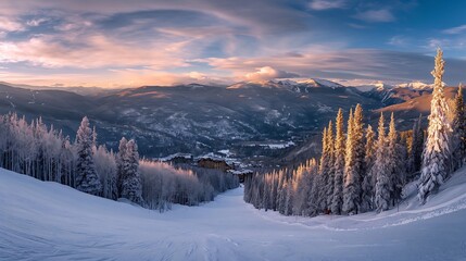 Photo of beautiful view of ski resort ai generative