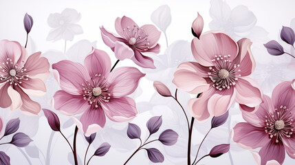 Romantic seamless hellebores flower watercolor sea - obrazy, fototapety, plakaty