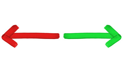 Handgemalte Pinsel Pfeile in rot und grün zeigen nach links und rechts