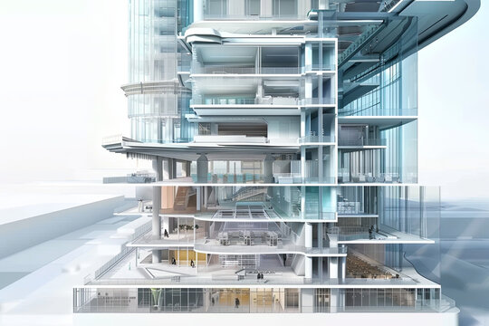 Cross-section view of an interior design of a building