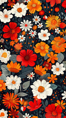 Coral flower and leaves texture pattern. Floral background.Pattern can be used for wallpaper, pattern background, surface textures	
