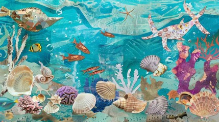 Imaginative Underwater Scene with Sea Creatures AI Generated. - obrazy, fototapety, plakaty