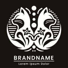 japan twin cat logo white color elegant style white color branding