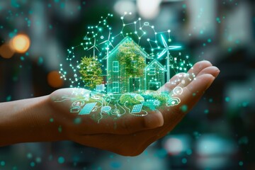 Eco Friendly and Smart: Designing Sustainable Homes with Renewable Energy and Smart Home Technology for Urban Living - obrazy, fototapety, plakaty