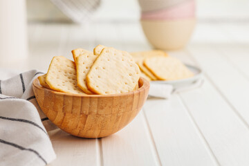 Bowl of Crackers on White Table
