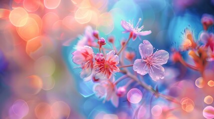 Fototapeta na wymiar Blurry focus. Still life- art style. Bokeh effect- blooming flowers are a wonderful decoration of interior.