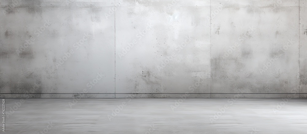 Poster a calm, monochrome room with a grey concrete floor and walls, creating a rectangular space with a to