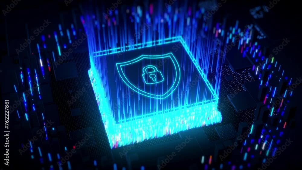 Poster abstract futuristic motion view technology dark blue shiny digital security shield lock symbol on cp