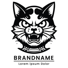 angry wild cat head logo simple and flat Japanese style cute white logo for branding