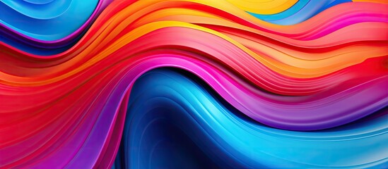 Vibrant swirls of purple, orange, pink, violet, and magenta blend together in a liquid art painting, set against a blue background for a colorful and mesmerizing image