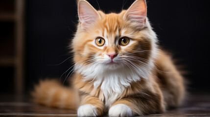very cute little red kitten of the British breed