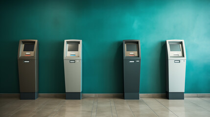 Row of modern ATMs ai generated photo-realistic