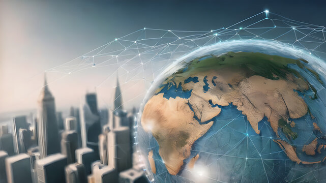  Digital image of Globe.  Futuristic global internet network background.