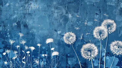 Rolgordijnen Banner of beauty white dandelion on a blue background  © midart