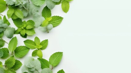 Mint Leaves Decoration on a White Background. Negative space. Generative AI