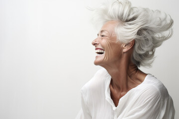 graceful profile of an elderly woman - 762232253