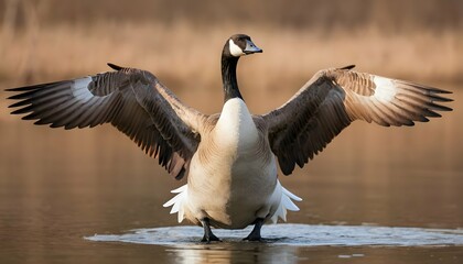 A Goose With Its Wings Spread Wide Drying Off Aft - obrazy, fototapety, plakaty