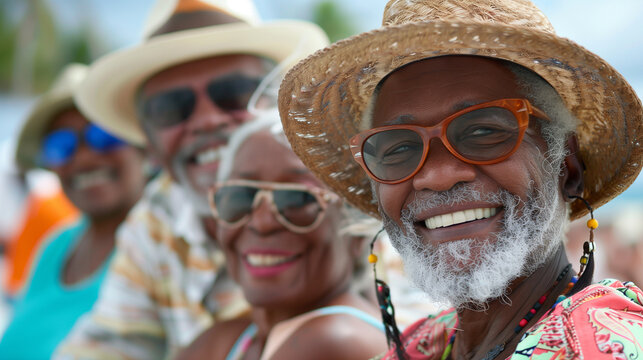 Elderly happy people have a vacation, seniour tourism concept, ai