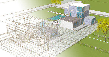 modern modular house 3d illustration	

