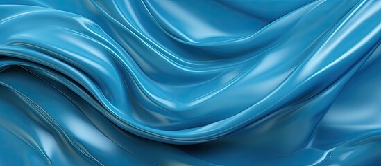 A close up of liquidlike electric blue satin fabric with a mesmerizing wave pattern, resembling wind waves on water. The artful circle design adds a touch of fluidity and elegance to the fabric - obrazy, fototapety, plakaty