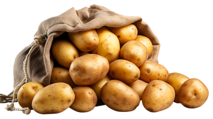 Jute bag full of potatoes on a transparent png