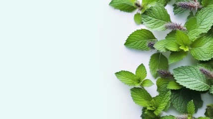 Mint Leaves Decoration on a White Background. Negative space. Generative AI