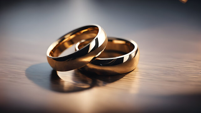 A pair of gold wedding rings. engagement rings. AI generated image, ai