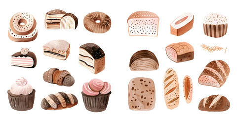  Adorable Pastries Clipart  Colorful Cupcakes and Cakes isolated on white background PNG transparent background