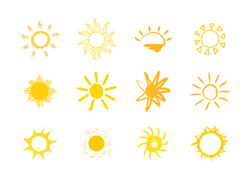 Sun symbol. Hand drawn collection. Design element. Vector illustration