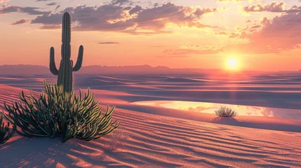 Foto op Plexiglas Illustration of the Orange Desert a lone cactus stands resilient © Natalia