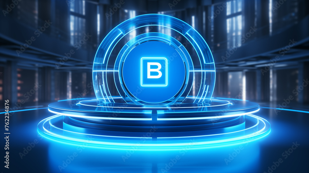 Poster glowing blue bitcoin symbol inside futuristic interface ai generated closeup image