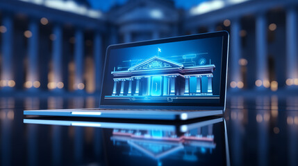 Virtual bank blueprint on laptop ai generated closeup image