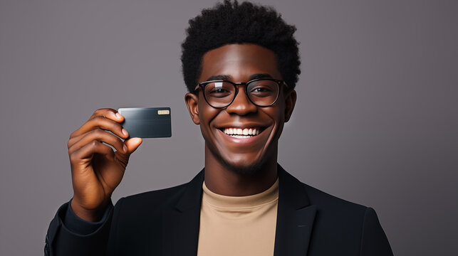 Eyeglasses african-american businessman with credit card ai generated portrait image