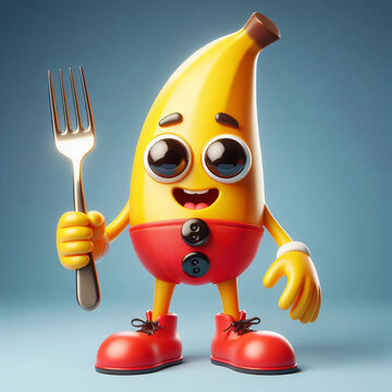 banana character cartoon with fork