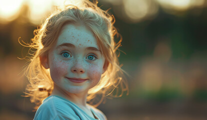 Kleines rothaariges Mädchen lächelt verschmitzt - mit generativer KI Midjourney erstellt