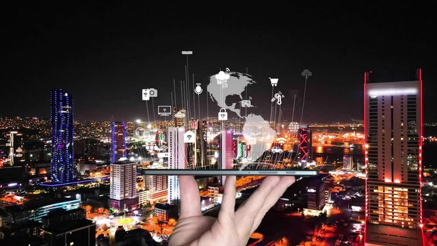 Smart city and communication network concept. Digital transformation. High quality 4k footage
