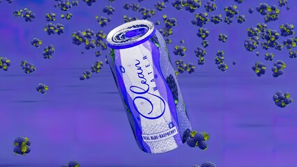 Blue Raspberry Can Model Surrounded By Blue Raspberry With Blue Background
( 3D Model , 3D Rendering , 3D Illustration )